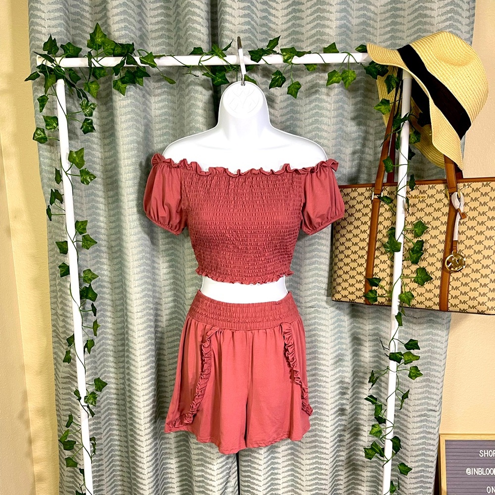 Indero Short & Blouse Set in Mesa Rose